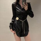 复古山茶花金属腰链金银色链条小香风编织配饰创意腰封女腰带装 饰