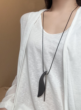 中式复古木质叶子金属棍吊坠项链