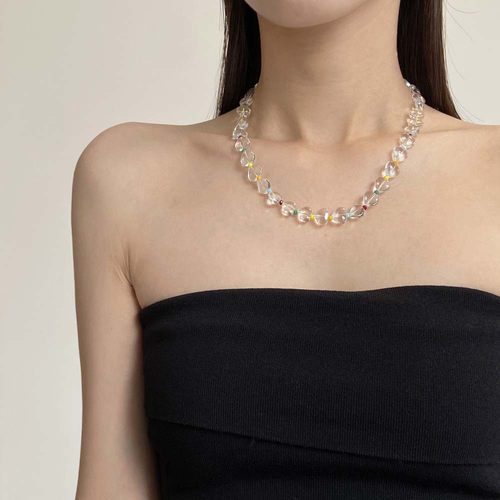 彩色串珠爱心透明水晶拼接项链女