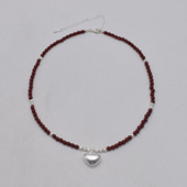 时尚 个性 圆形串珠爱心吊坠项链女碎银拼接颈链复古简约设计锁骨链