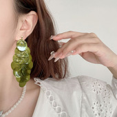 夸张几何橄榄绿贝壳耳环女夏日海边时尚 气质流苏耳钉高级感耳饰