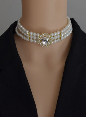 宫廷风法式choker奢华女珍珠水钻