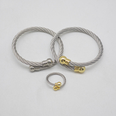 嘻哈潮流高级感钢丝绳开口手镯复古编织焊钢珠弹力戒指不掉色轻奢