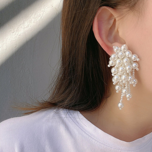 复古珍珠女流苏耳钉耳夹