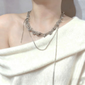精致时髦银色水钻链条打结项链女嘻哈流苏时尚 个性 百搭锁骨链颈链
