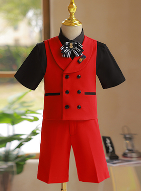 【清仓】儿童西装套装夏季男童礼服花童主持人马甲红色钢琴演出服