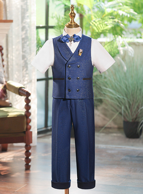 【清仓】儿童西装套装马甲主持人礼服男童生日蓝色钢琴演出服花童