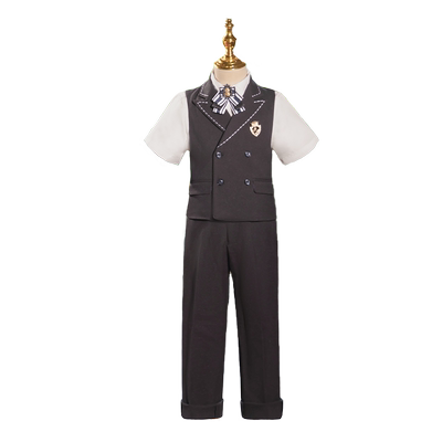 儿童西装套装男童礼服夏季黑色