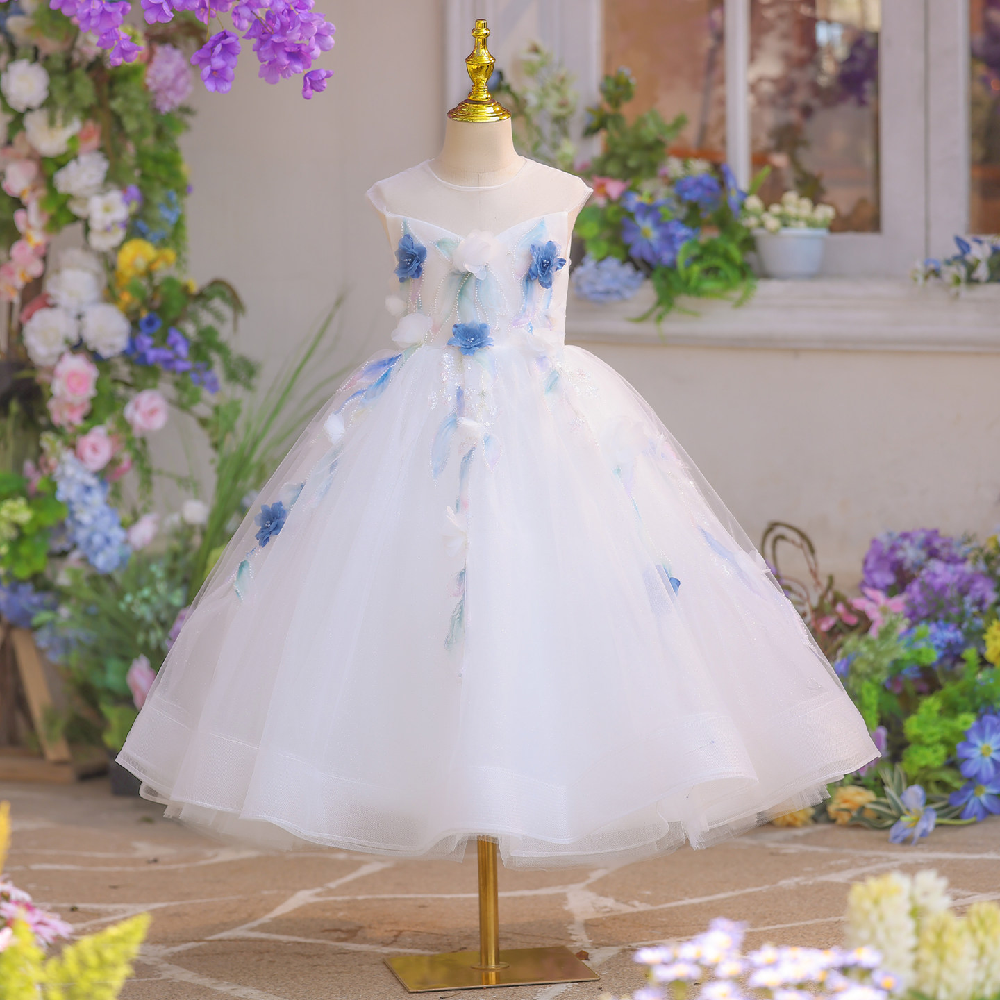 女童礼服超仙花朵蓬蓬儿童生日花童钢琴小主持表演高端公主裙新