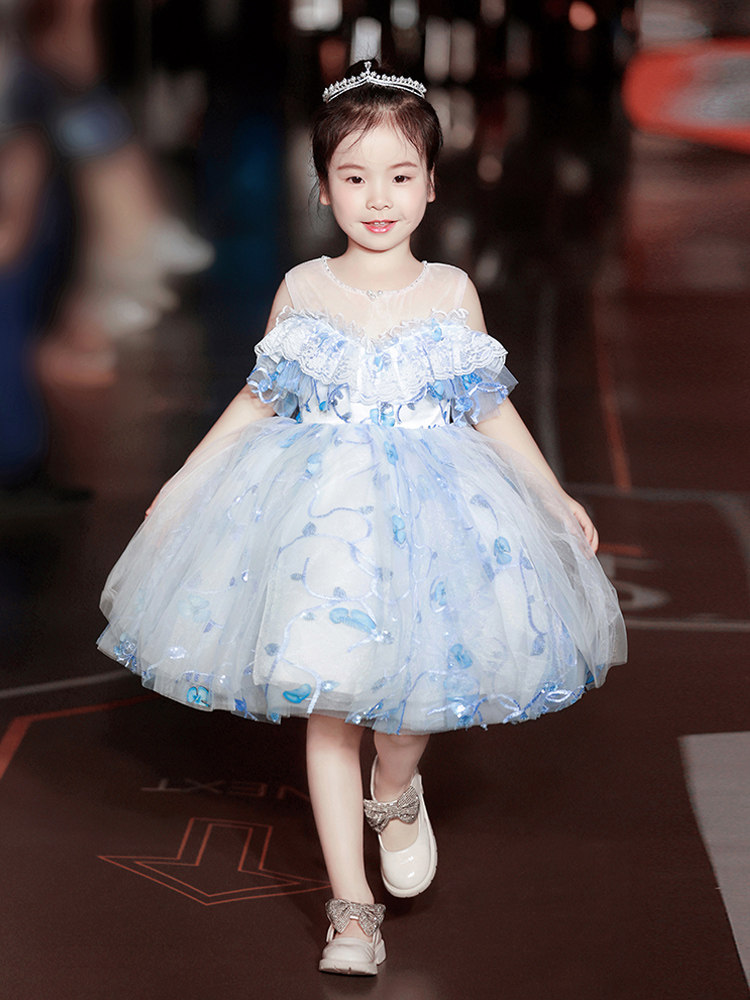 定制女童礼服小众高端模特走秀小女孩钢琴演奏演出服主持生日宴公