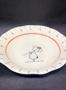 皇冠正品千顺爱情鸟8.1英寸荷口盘饭盘菜盘陶瓷圆盘釉下彩家用盘