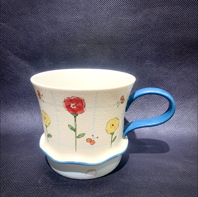 皇冠正品冠祥花田拾趣裙边喇叭杯茶杯釉下彩水杯陶瓷杯马克杯磨砂图片