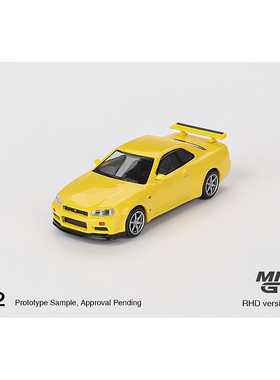 MINIGT车模1:64 日产GTR R34 黄色 合金车模仿真汽车模型收藏摆件