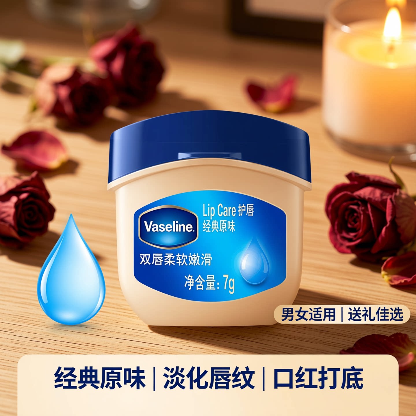 凡士林唇膏7g原味男女润唇晶冻唇膜 淡化唇纹口红打底送礼物