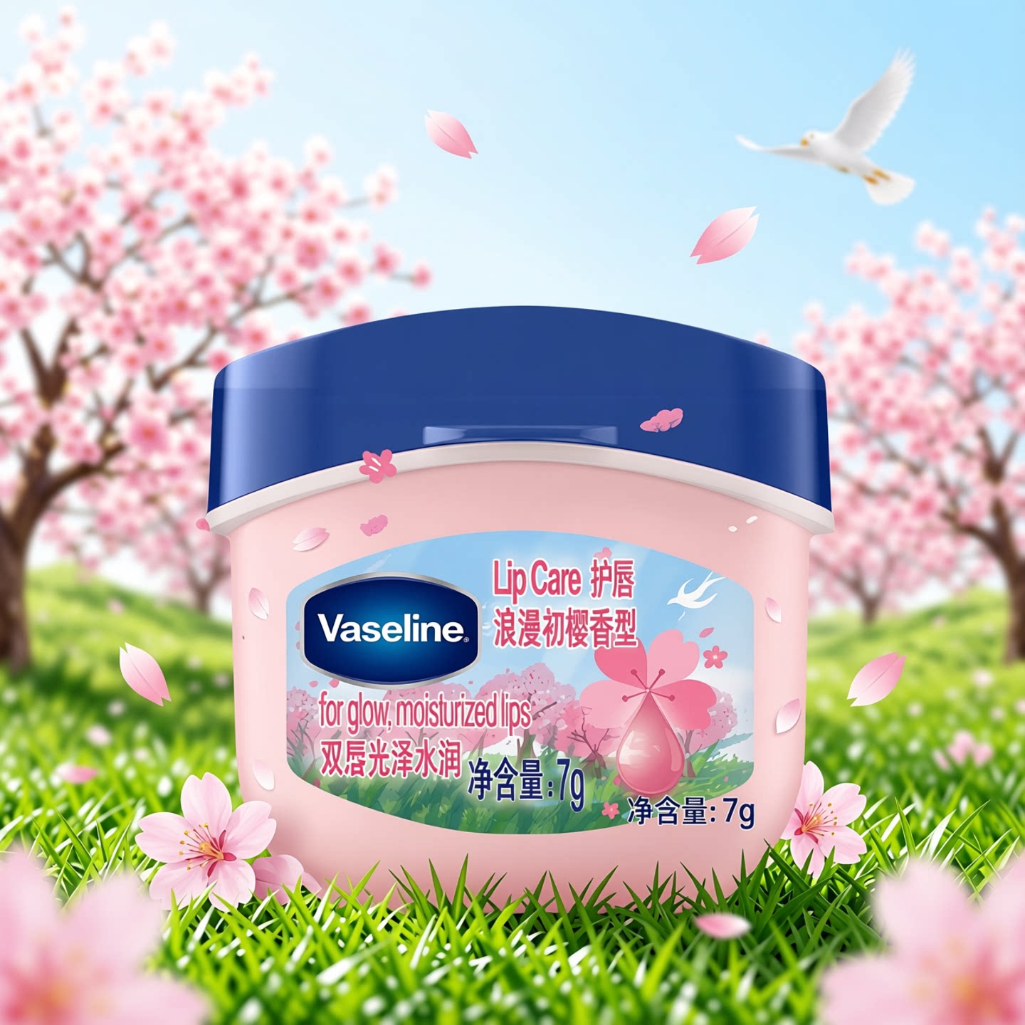 凡士林唇膏7g樱花男女润唇晶冻唇膜滋养保湿滋润深层修护淡化唇纹