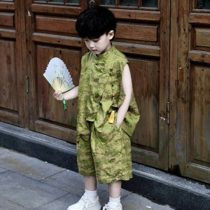 宇蝶旗舰店男童汉服夏季2025新款儿童新中式国风套装宝宝古风唐装背心两件套