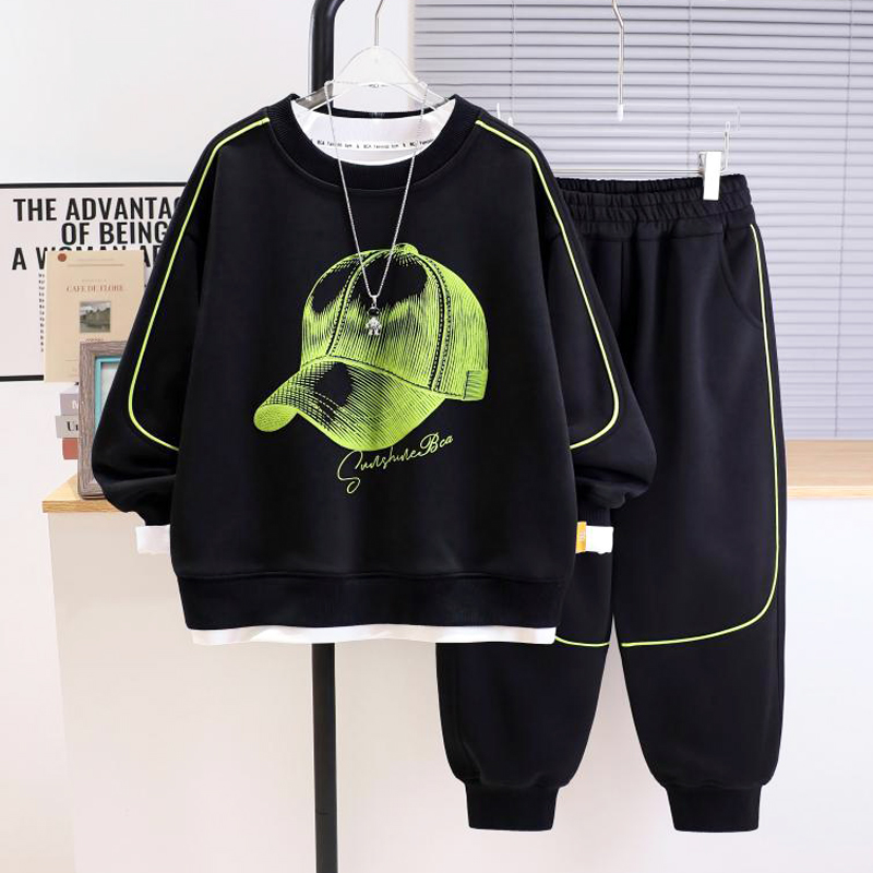 男童秋冬装套装2025新款帅气衣服中大童运动秋冬季加绒卫衣两件套