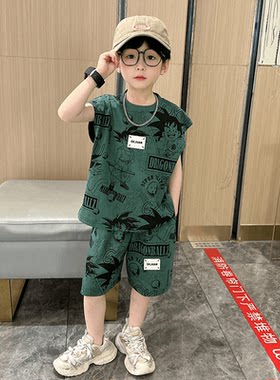 男童夏装套装2026新款无袖夏季男宝宝纯棉背心休闲小童薄款两件套