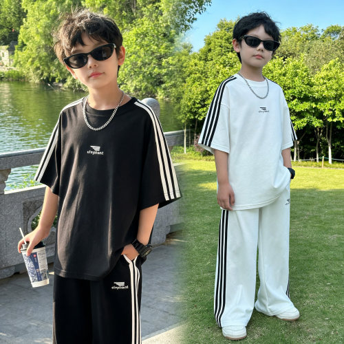 男童夏装套装2026新款洋气中大儿童痞帅短袖长裤男孩夏季帅气衣服