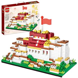 礼盒QS08积木拼装儿童玩具古代西藏布达拉宫名胜古迹微颗粒1300粒