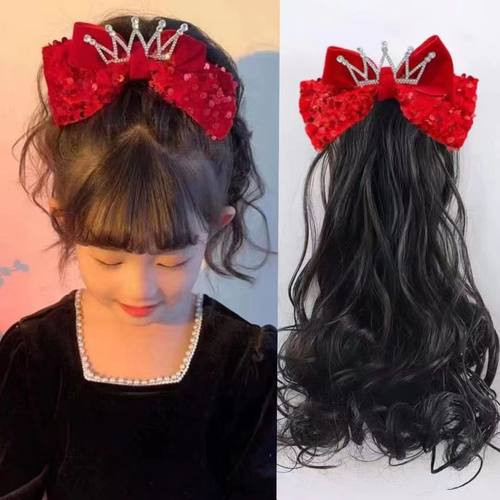 新款女孩梨花卷假发马尾公主