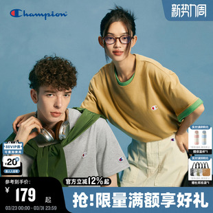 多巴胺上衣女夏季 Champion冠军情侣短袖 t恤男纯棉休闲运动夏季