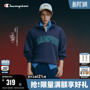 新款 Champion冠军半开襟翻领卫衣男25冬季 女红色 丁禹兮同款