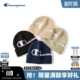 Champion冠军针织帽2025秋冬新款 女草写大logo毛线帽男潮流运动帽