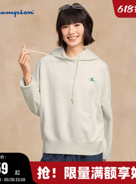 Champion冠军女款卫衣春秋刺绣红色连帽卫衣女运动休闲潮流上衣春