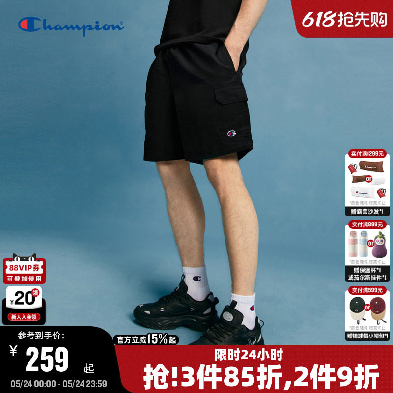 Champion冠军短裤男夏季2026夏季新款工装裤美式夏季休闲运动裤黑