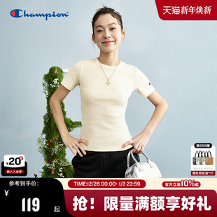 上衣美式 Champion冠军短袖 简约纯色基础款 新款 休闲 T恤女2025夏季