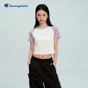 Champion冠军短袖女2026春季新款修身显瘦短款T恤插肩袖美式潮牌