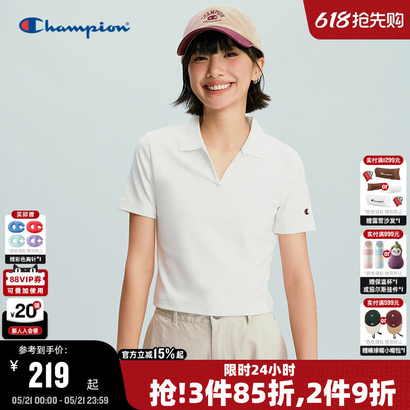 Champion冠军短袖POLO女2026夏季新款翻领老钱风修身T恤韩系学院