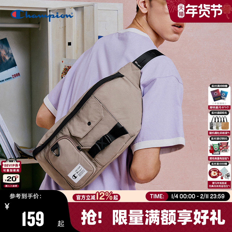 Champion冠军多口袋工装斜挎包秋冬休闲运动包男女单肩包胸包美式