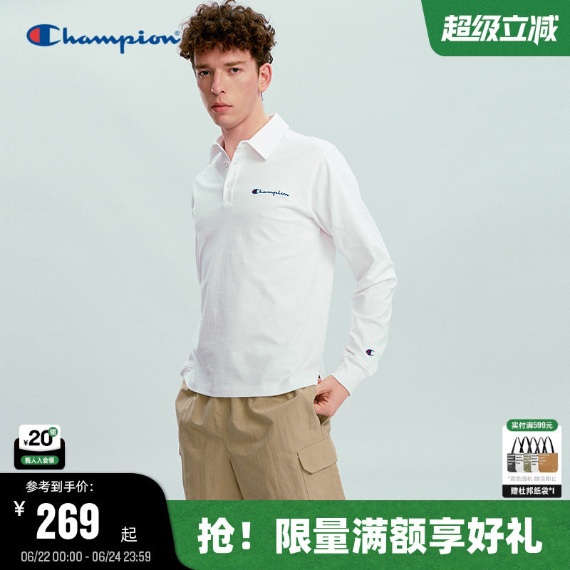 Champion冠军长袖POLO衫男2026春季新款纯棉轻商务翻领T恤女潮牌