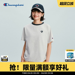 新款 爱心logo休闲纯棉T恤正肩宽松潮 女2026春季 Champion冠军短袖