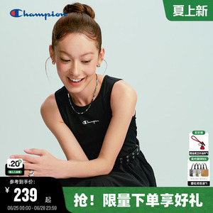 Champion冠军连衣裙女2026夏季新款收腰修身无袖a字裙美萌千金风