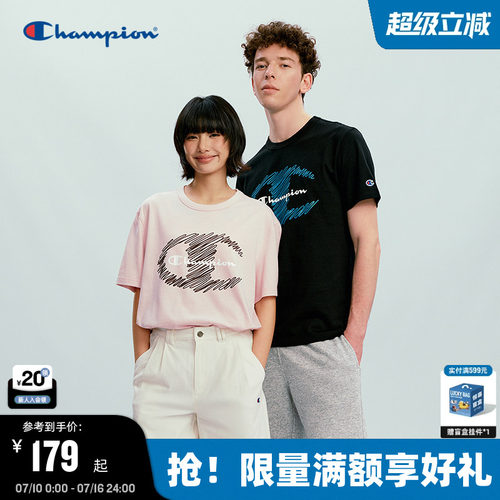 Champion短袖T恤印花圆领情侣款