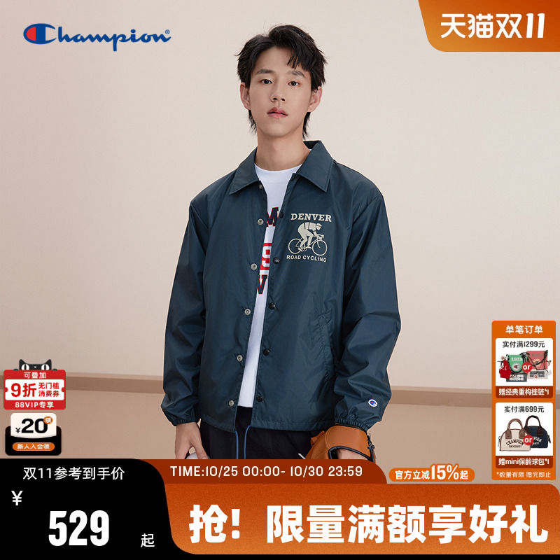 Champion冠军夹克男春秋款后背大口袋印花红色外套女潮牌休闲宽松