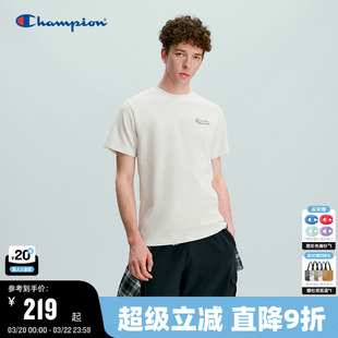 Champion短袖T恤男2026春季新款圆领华夫格宽松上衣女情侣装美式