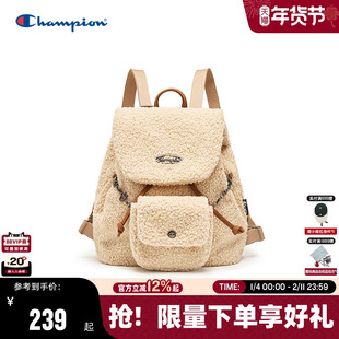 Champion冠军小型双肩包25冬季新款墩墩包女背包毛绒书包男旅行包