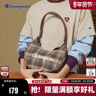 Champion冠军单肩包2025秋冬新款月牙包女格纹斜挎包男通勤腋下包