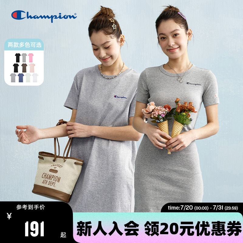 Champion冠军连衣裙2025夏季新款草写logo圆领连衣裙