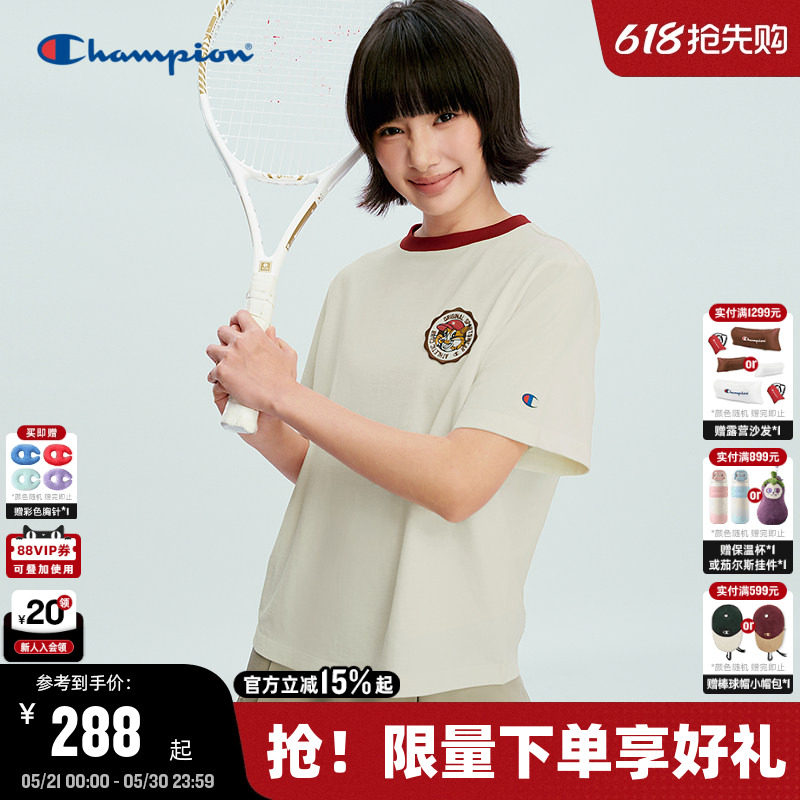 Champion冠军短袖T恤女2026夏季新款甜酷风卡通印花美式上衣纯棉