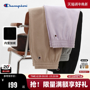 女秋季 潮冬季 新款 保暖运动裤 刺绣加绒休闲裤 Champion冠军束脚卫裤