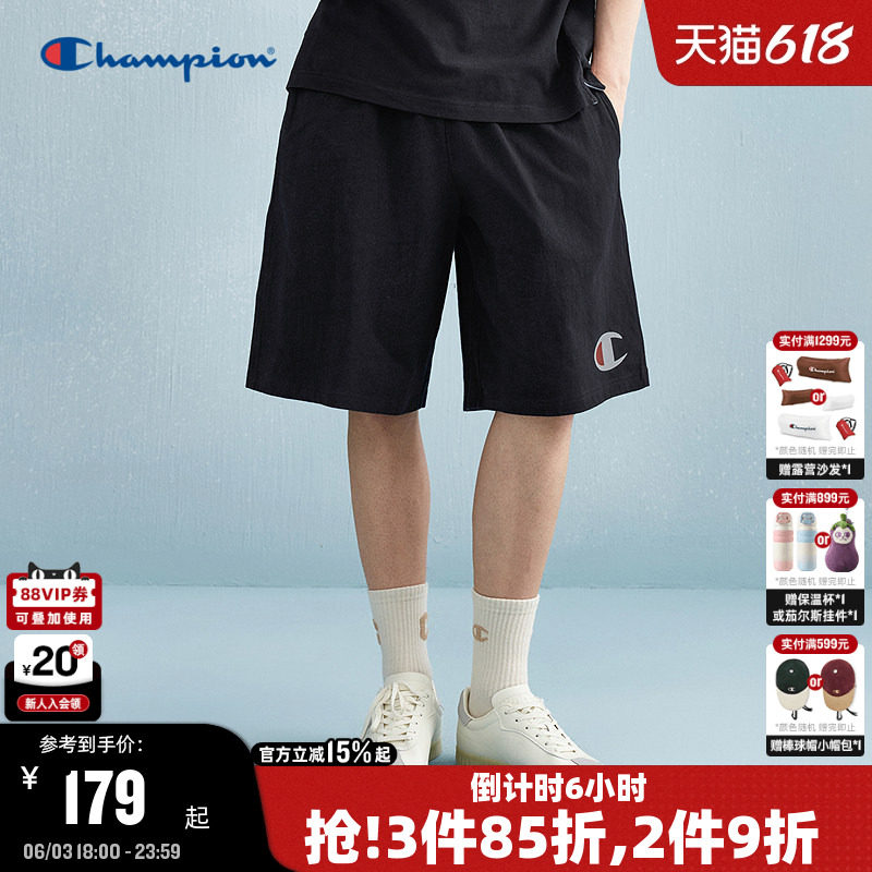 Champion冠军短裤男夏季纯棉运动裤潮牌黑色五分裤休闲裤宽松美式