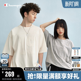 运动风纯棉圆领刺绣上衣宽松潮 新款 Champion冠军短袖 T恤男夏季