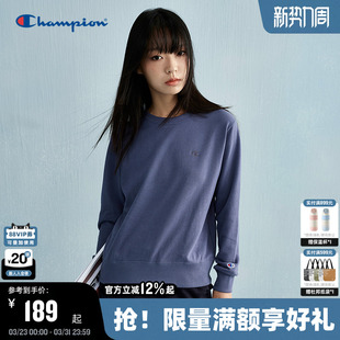 Champion冠军春秋新款 休闲套头上衣潮 简约纯色圆领卫衣女美式