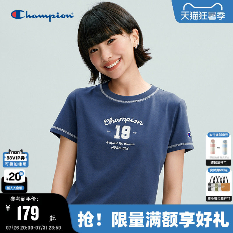 Champion冠军短袖T恤女2026夏季新款甜美显瘦圆领印花短款上衣潮 - 实物图