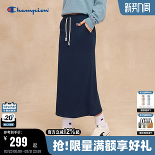 韩系长裙夏 刺绣休闲红色抽绳款 Champion冠军半身裙女2026春季 新款